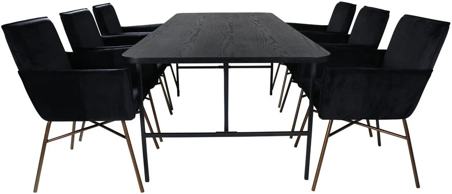 Venture Design Valgomasis stalas ir kėdės komplektas, Uno ir Petra, Stalas: 200x90x74 cm Kėdė: 60x87x57 cm, Juoda