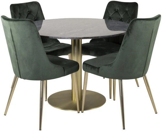 Venture Design Valgomasis stalas ir kėdės rinkinys, Estelle ir aksominis, ø106xA75 cm ir 66x88.5x50 cm, juoda ir žalia