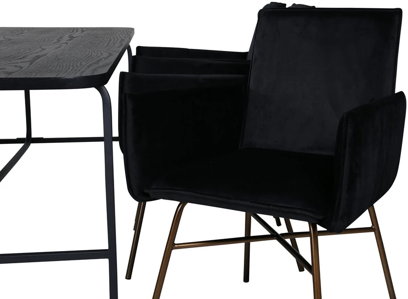 Venture Design Valgomasis stalas ir kėdės komplektas, Uno ir Petra, Stalas: 200x90x74 cm Kėdė: 60x87x57 cm, Juoda