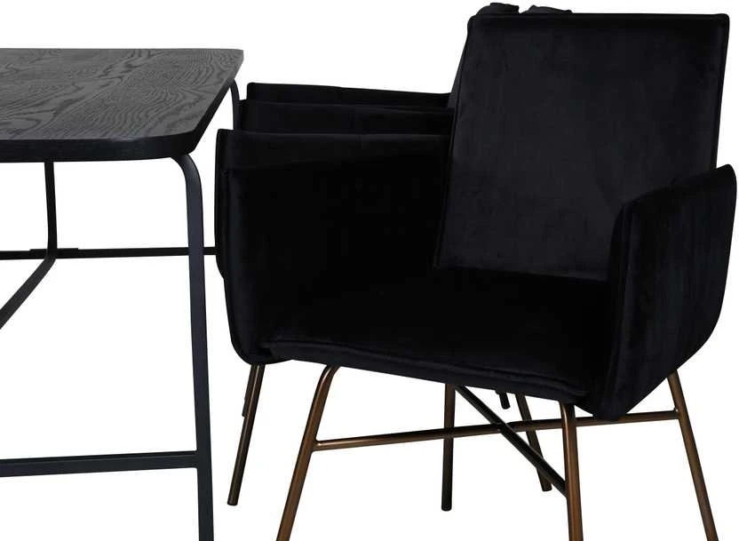 Venture Design Valgomasis stalas ir kėdės komplektas, Uno ir Petra, Stalas: 200x90x74 cm Kėdė: 60x87x57 cm, Juoda