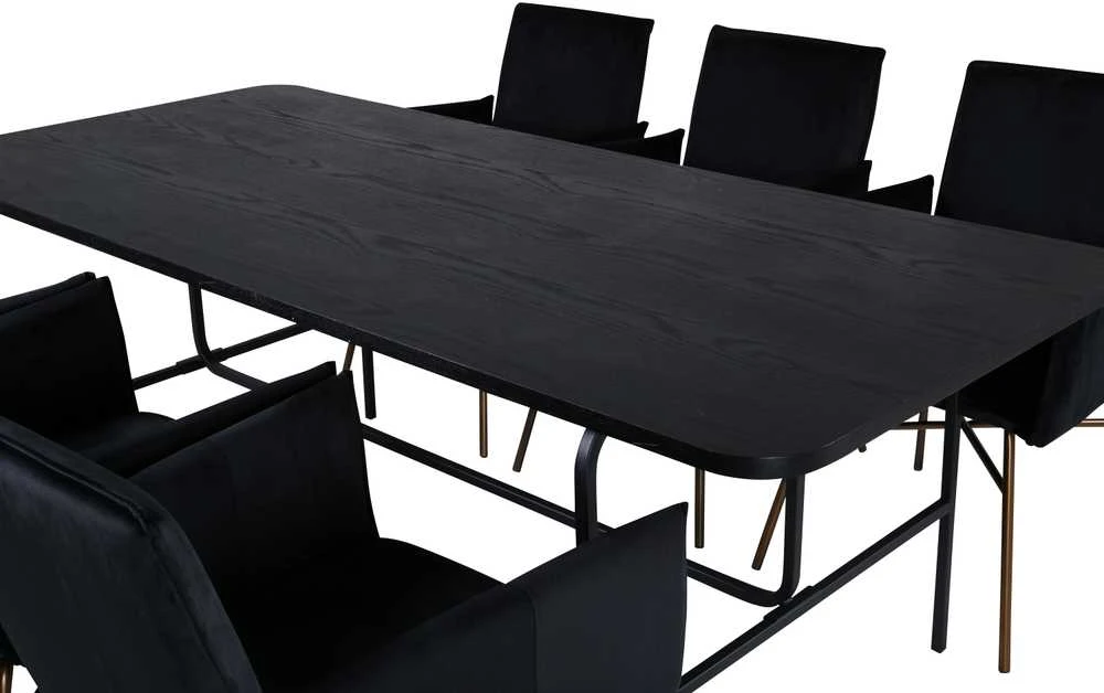Venture Design Valgomasis stalas ir kėdės komplektas, Uno ir Petra, Stalas: 200x90x74 cm Kėdė: 60x87x57 cm, Juoda