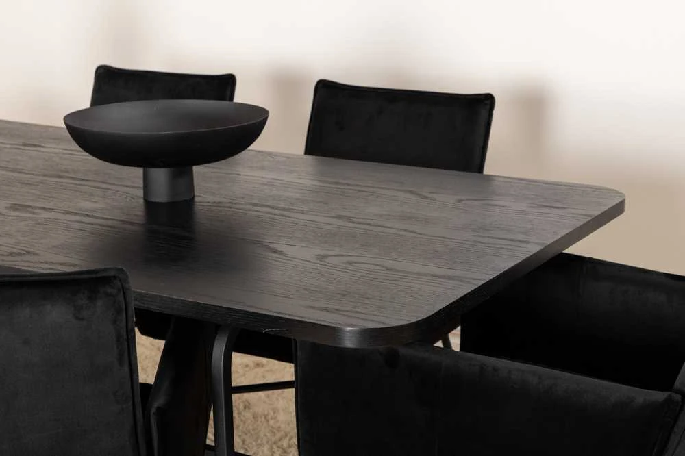 Venture Design Valgomasis stalas ir kėdės komplektas, Uno ir Petra, Stalas: 200x90x74 cm Kėdė: 60x87x57 cm, Juoda