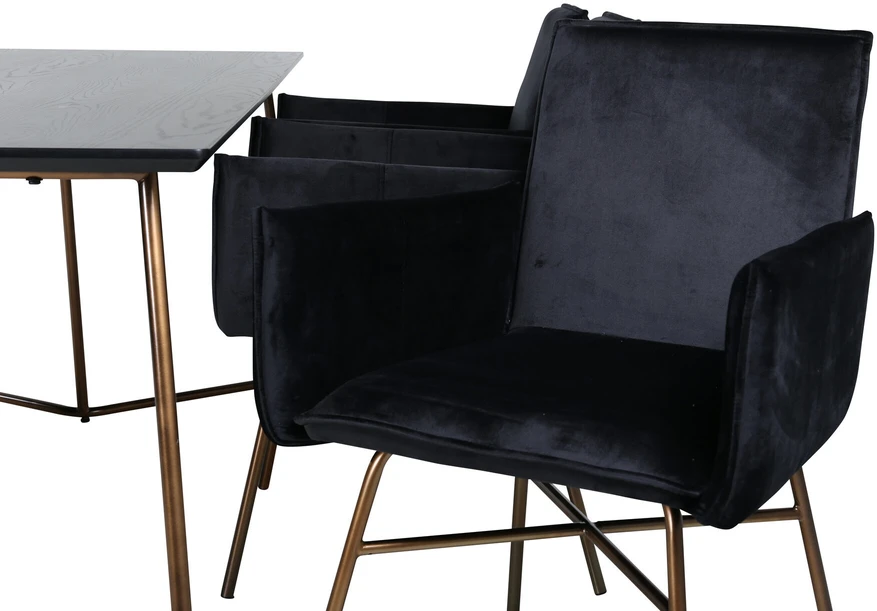 Venture Design Valgomasis stalas ir kėdžių komplektas, Petra, Stalas: 190x90x75 cm Kėdė: 87x57x60 cm, Juoda