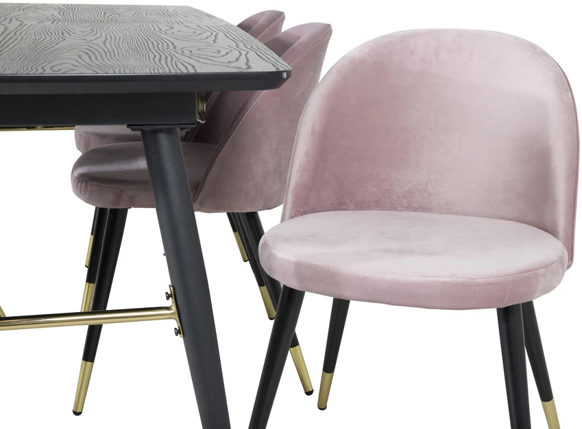 Venture Design Valgomasis stalas ir kėdžių komplektas, aukso išplėtimas ir aksomas, 180x85x76 cm, juoda ir rožinė
