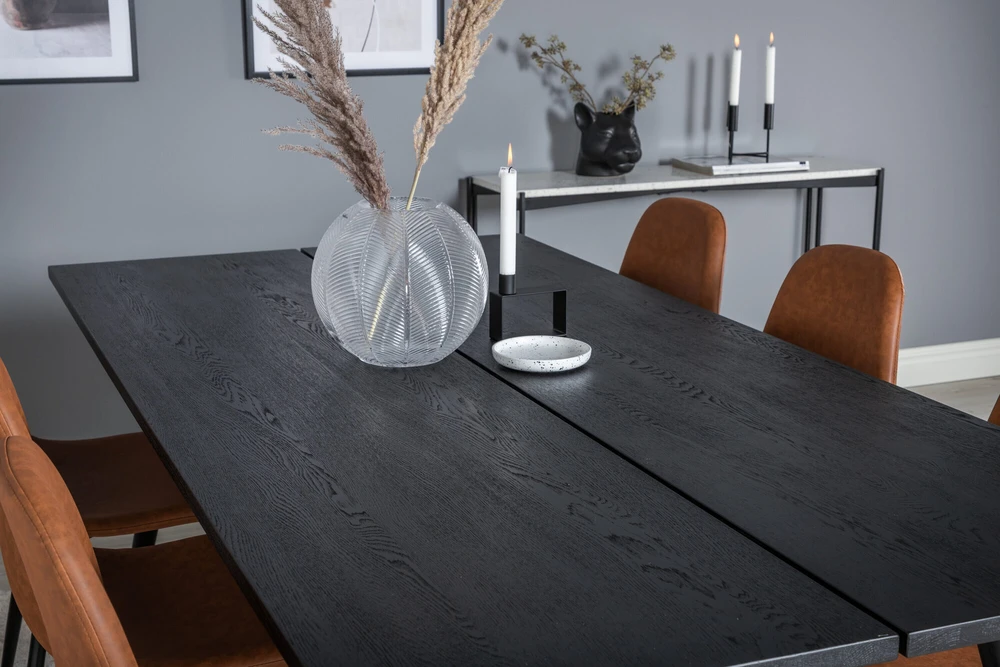Venture Design Valgomasis stalas ir kėdžių komplektas, Stilingas ištraukiamas stalas ir Polar, 75x195x95 cm ir 53x87x44 cm, Juodas ir Ruda