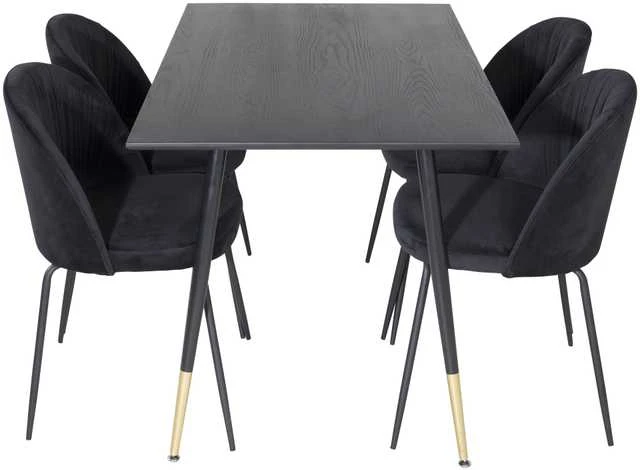 Venture Design Valgomasis stalas ir kėdžių komplektas, Dipp ir Raukšlės, 75x120x85 cm, Juoda