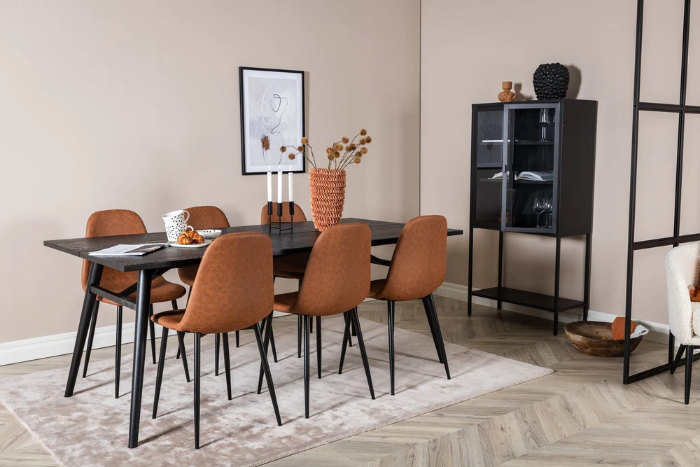 Venture Design Valgomasis stalas ir kėdžių komplektas, Stilingas ištraukiamas stalas ir Polar, 75x195x95 cm ir 53x87x44 cm, Juodas ir Ruda