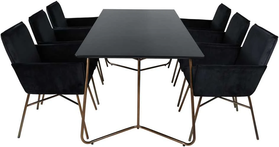 Venture Design Valgomasis stalas ir kėdžių komplektas, Petra, Stalas: 190x90x75 cm Kėdė: 87x57x60 cm, Juoda