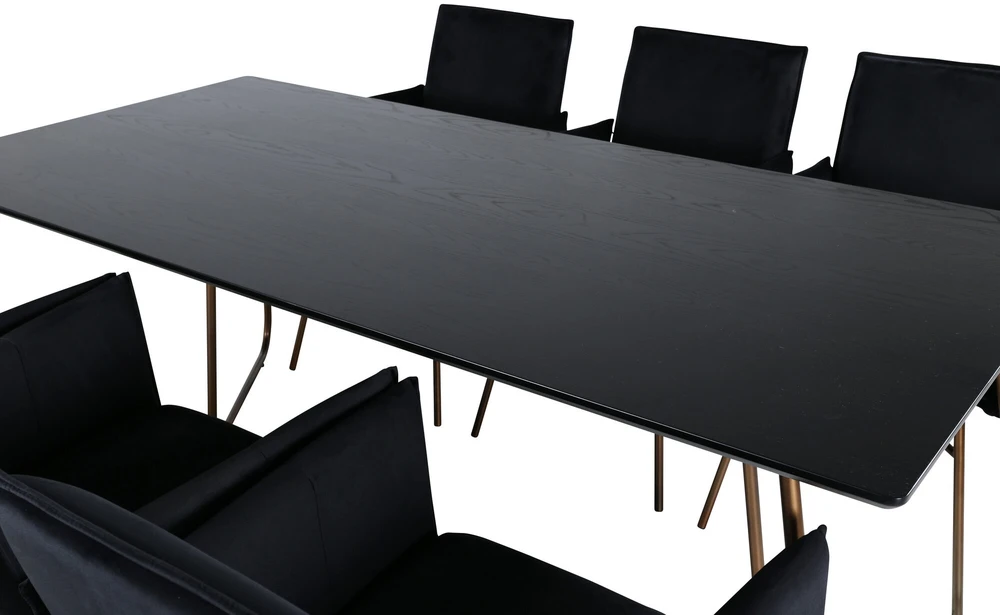 Venture Design Valgomasis stalas ir kėdžių komplektas, Petra, Stalas: 190x90x75 cm Kėdė: 87x57x60 cm, Juoda