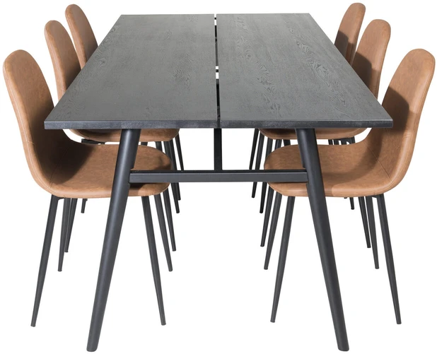 Venture Design Valgomasis stalas ir kėdžių komplektas, Stilingas ištraukiamas stalas ir Polar, 75x195x95 cm ir 53x87x44 cm, Juodas ir Ruda