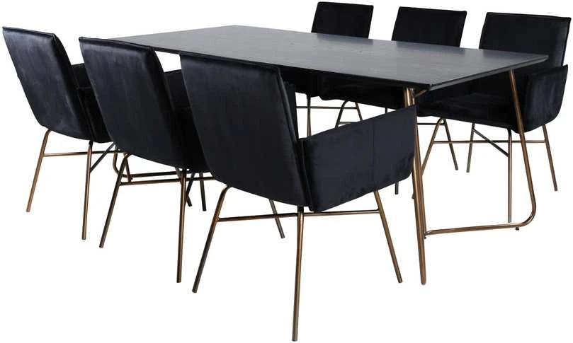 Venture Design Valgomasis stalas ir kėdžių komplektas, Petra, Stalas: 190x90x75 cm Kėdė: 87x57x60 cm, Juoda