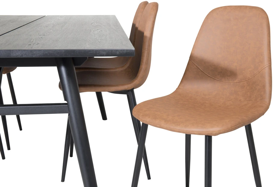 Venture Design Valgomasis stalas ir kėdžių komplektas, Stilingas ištraukiamas stalas ir Polar, 75x195x95 cm ir 53x87x44 cm, Juodas ir Ruda