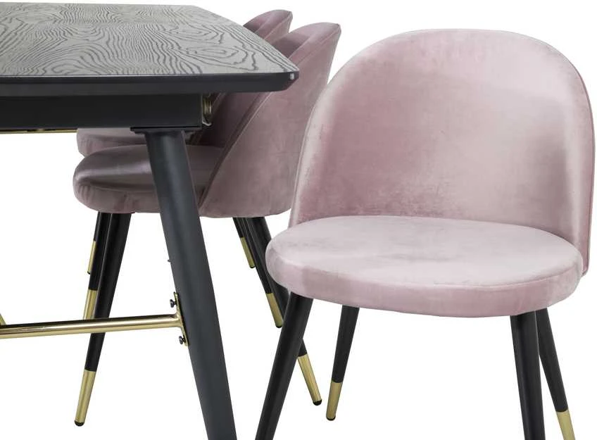 Venture Design Valgomasis stalas ir kėdžių komplektas, aukso išplėtimas ir aksomas, 180x85x76 cm, juoda ir rožinė