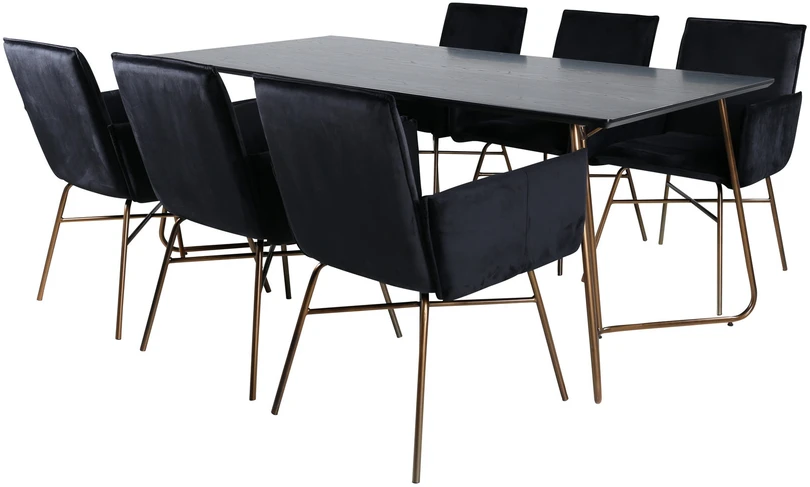 Venture Design Valgomasis stalas ir kėdžių komplektas, Petra, Stalas: 190x90x75 cm Kėdė: 87x57x60 cm, Juoda