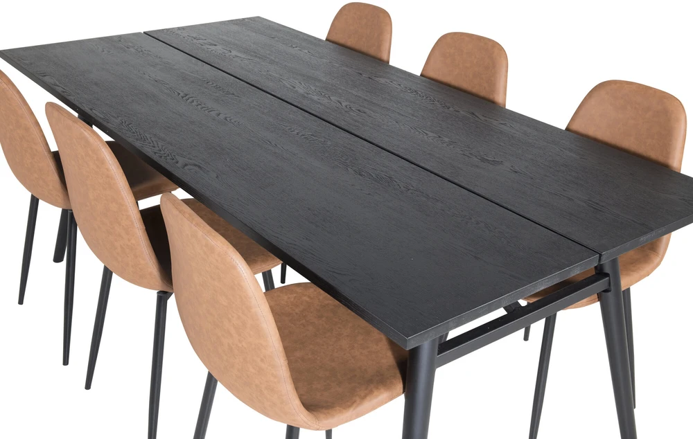 Venture Design Valgomasis stalas ir kėdžių komplektas, Stilingas ištraukiamas stalas ir Polar, 75x195x95 cm ir 53x87x44 cm, Juodas ir Ruda