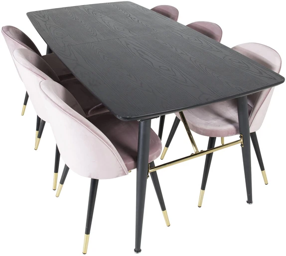 Venture Design Valgomasis stalas ir kėdžių komplektas, aukso išplėtimas ir aksomas, 180x85x76 cm, juoda ir rožinė