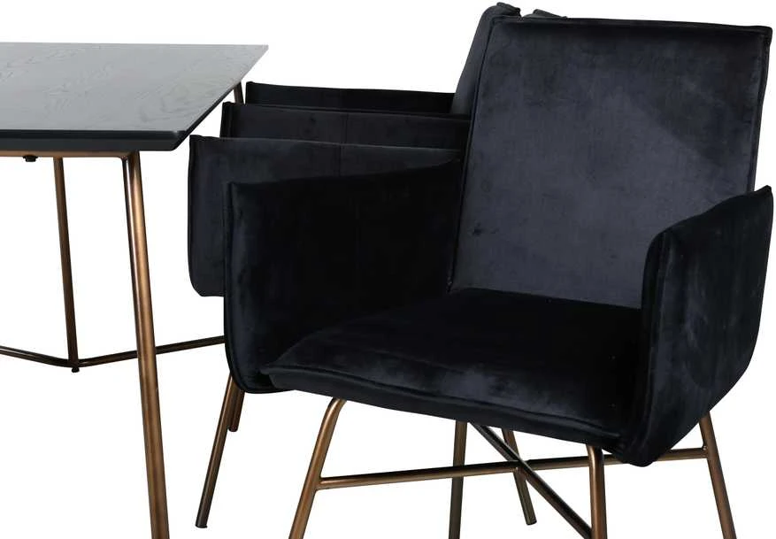 Venture Design Valgomasis stalas ir kėdžių komplektas, Petra, Stalas: 190x90x75 cm Kėdė: 87x57x60 cm, Juoda