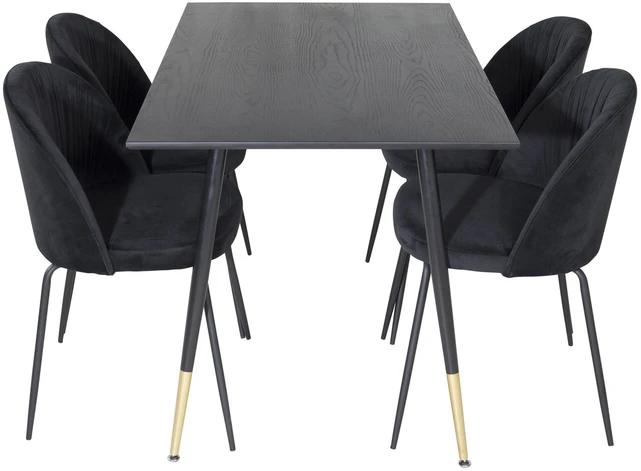 Venture Design Valgomasis stalas ir kėdžių komplektas, Dipp ir Raukšlės, 75x120x85 cm, Juoda