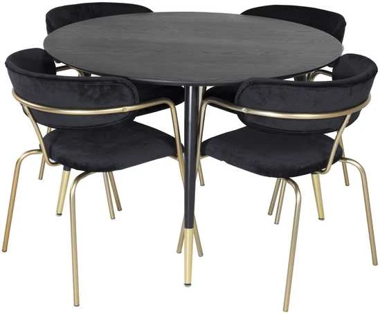 Venture Design Valgomasis stalas ir rankšluostės rinkinys, Dipp ir Arrow, stalas: 115 cm, kėdė: 61x79x58 cm, juoda