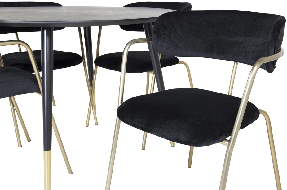 Venture Design Valgomasis stalas ir rankšluostės rinkinys, Dipp ir Arrow, stalas: 115 cm, kėdė: 61x79x58 cm, juoda