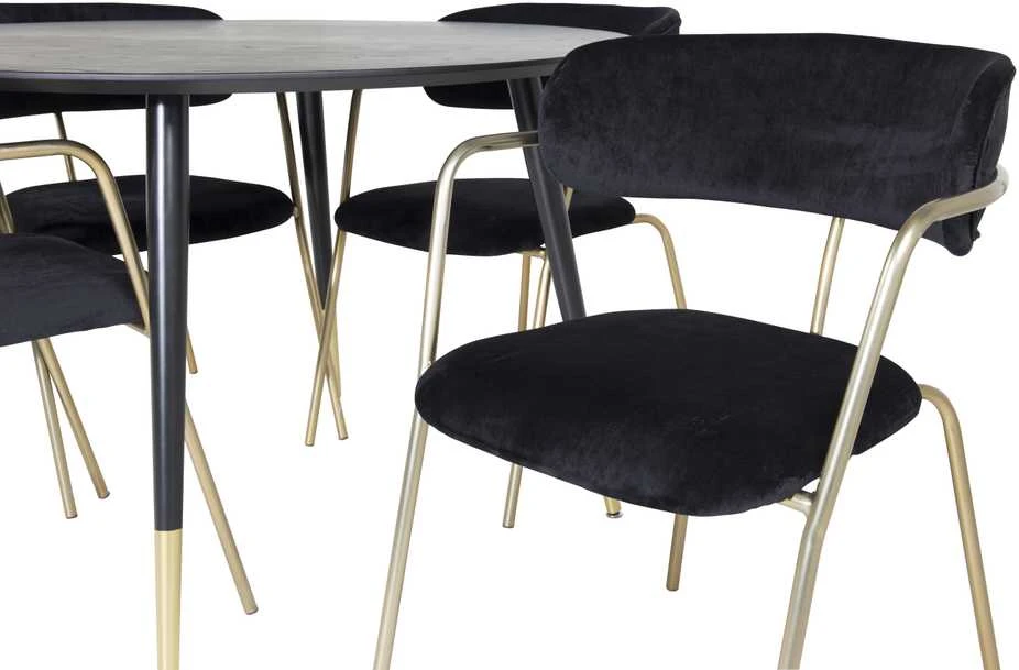Venture Design Valgomasis stalas ir rankšluostės rinkinys, Dipp ir Arrow, stalas: 115 cm, kėdė: 61x79x58 cm, juoda