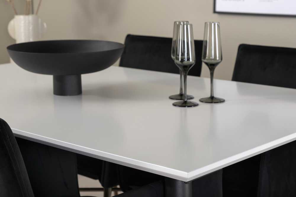 Venture Design Valgomasis stalas, Jimmy, 150-240x90x76 cm, Juodas/Baltas, Valgomasis kėdė, Petra, 60x87x57 cm, Varis/Juodas