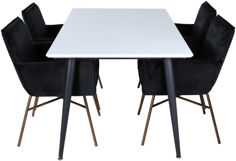 Venture Design Valgomasis stalas, Jimmy, 150-240x90x76 cm, Juodas/Baltas, Valgomasis kėdė, Petra, 60x87x57 cm, Varis/Juodas