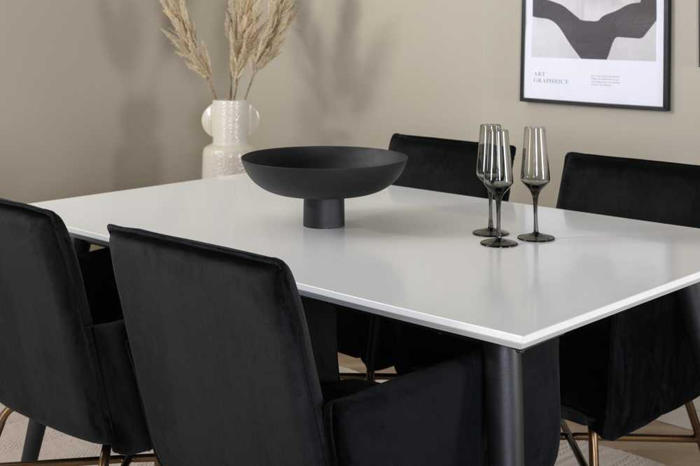 Venture Design Valgomasis stalas, Jimmy, 150-240x90x76 cm, Juodas/Baltas, Valgomasis kėdė, Petra, 60x87x57 cm, Varis/Juodas