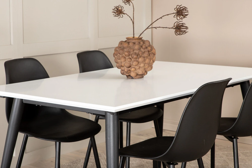 Venture Design Valgomasis stalas, Jimmy, 240x150x90 cm, Juodas ir Balta, Valgomojo kėdė, Polar, 81x45.5x58 cm, Juodas