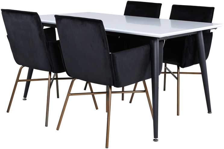 Venture Design Valgomasis stalas, Jimmy, 150-240x90x76 cm, Juodas/Baltas, Valgomasis kėdė, Petra, 60x87x57 cm, Varis/Juodas
