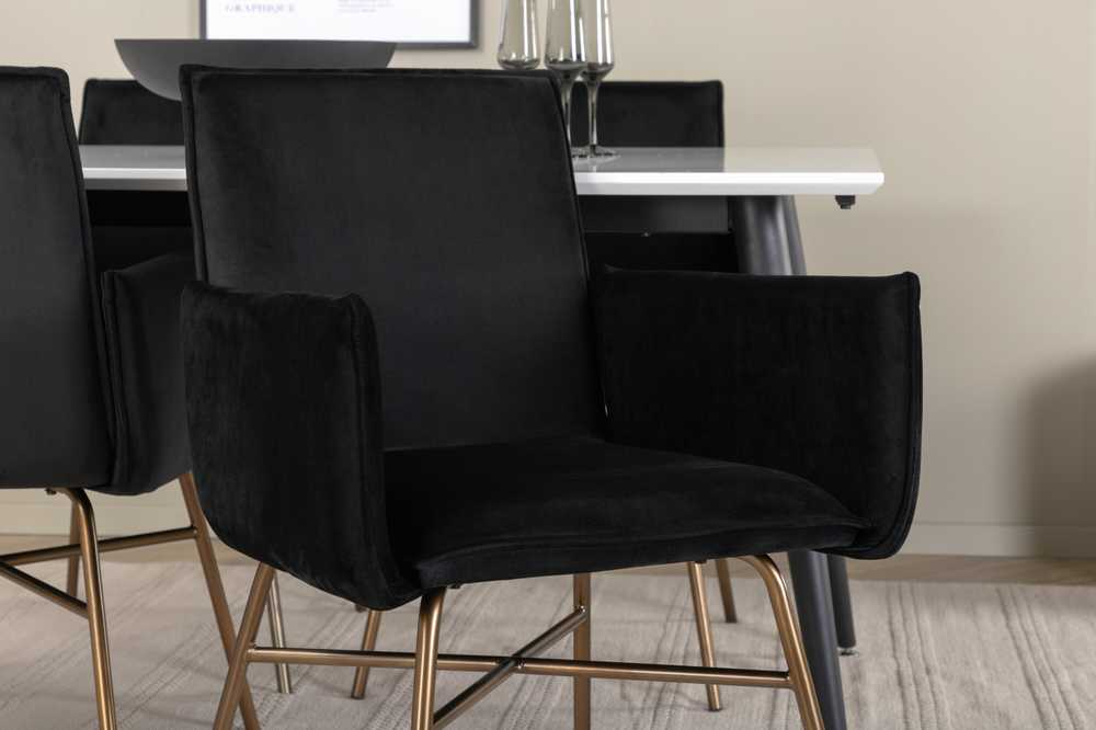 Venture Design Valgomasis stalas, Jimmy, 150-240x90x76 cm, Juodas/Baltas, Valgomasis kėdė, Petra, 60x87x57 cm, Varis/Juodas