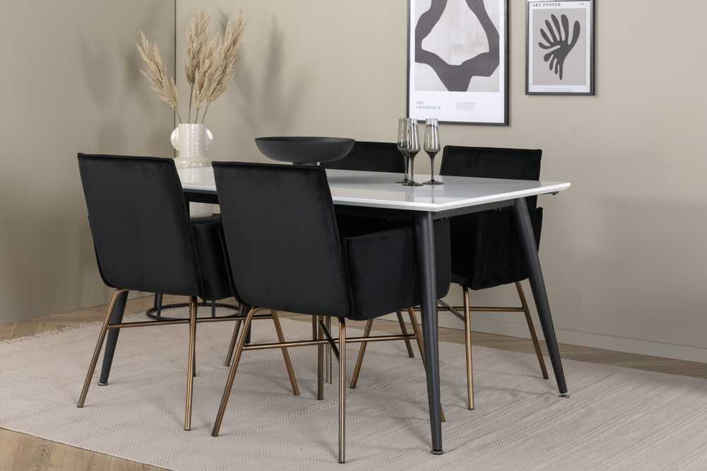 Venture Design Valgomasis stalas, Jimmy, 150-240x90x76 cm, Juodas/Baltas, Valgomasis kėdė, Petra, 60x87x57 cm, Varis/Juodas