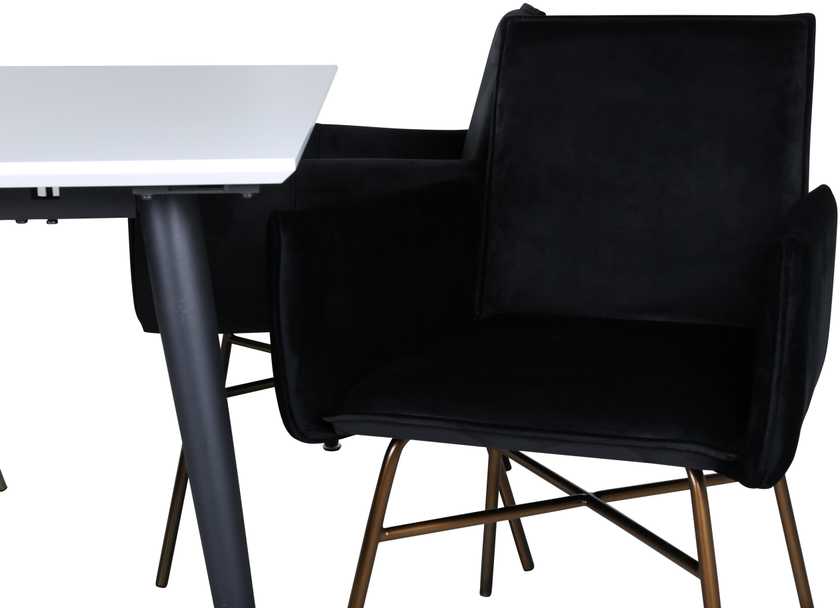 Venture Design Valgomasis stalas, Jimmy, 150-240x90x76 cm, Juodas/Baltas, Valgomasis kėdė, Petra, 60x87x57 cm, Varis/Juodas