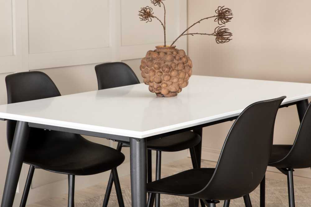 Venture Design Valgomasis stalas, Jimmy, 240x150x90 cm, Juodas ir Balta, Valgomojo kėdė, Polar, 81x45.5x58 cm, Juodas