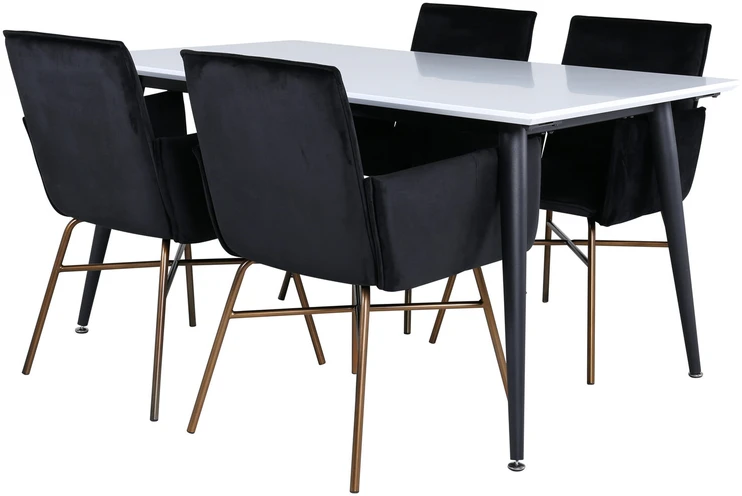 Venture Design Valgomasis stalas, Jimmy, 150-240x90x76 cm, Juodas/Baltas, Valgomasis kėdė, Petra, 60x87x57 cm, Varis/Juodas