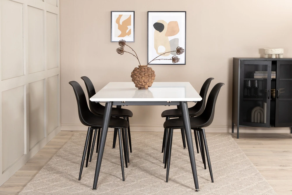 Venture Design Valgomasis stalas, Jimmy, 240x150x90 cm, Juodas ir Balta, Valgomojo kėdė, Polar, 81x45.5x58 cm, Juodas