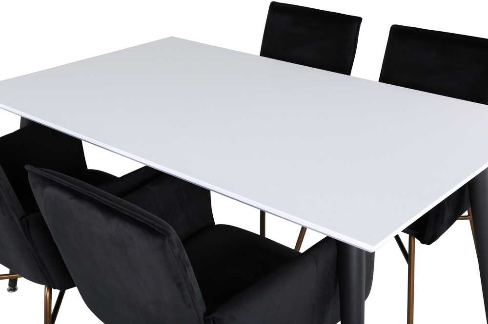 Venture Design Valgomasis stalas, Jimmy, 150-240x90x76 cm, Juodas/Baltas, Valgomasis kėdė, Petra, 60x87x57 cm, Varis/Juodas