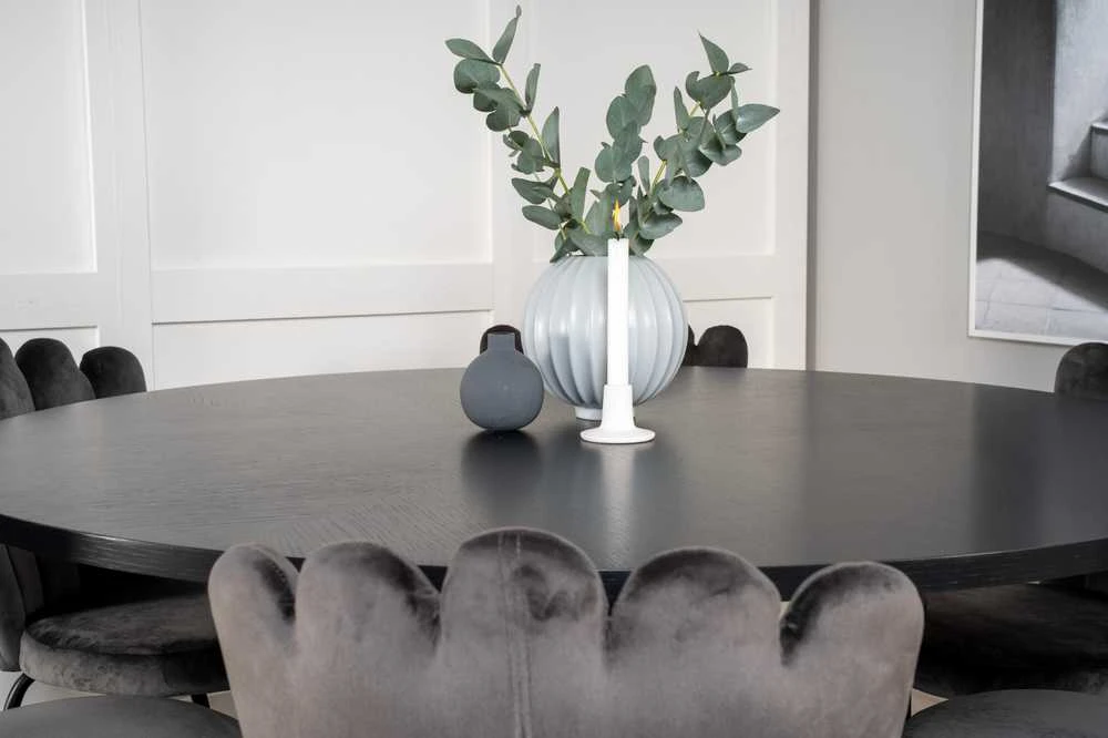 Venture Design Valgomasis stalas, Kopenhaga, ⌀140 cm, Juodas, Kėdė, Limhamn, 54x82.5x44.5 cm, Pilka