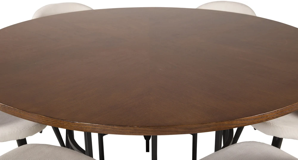 Venture Design Valgomasis stalas, Kopenhaga, ⌀140 cm, Ruda / Velveto valgomasis kėdė, 57x76.5x50 cm, Beždžio spalvos