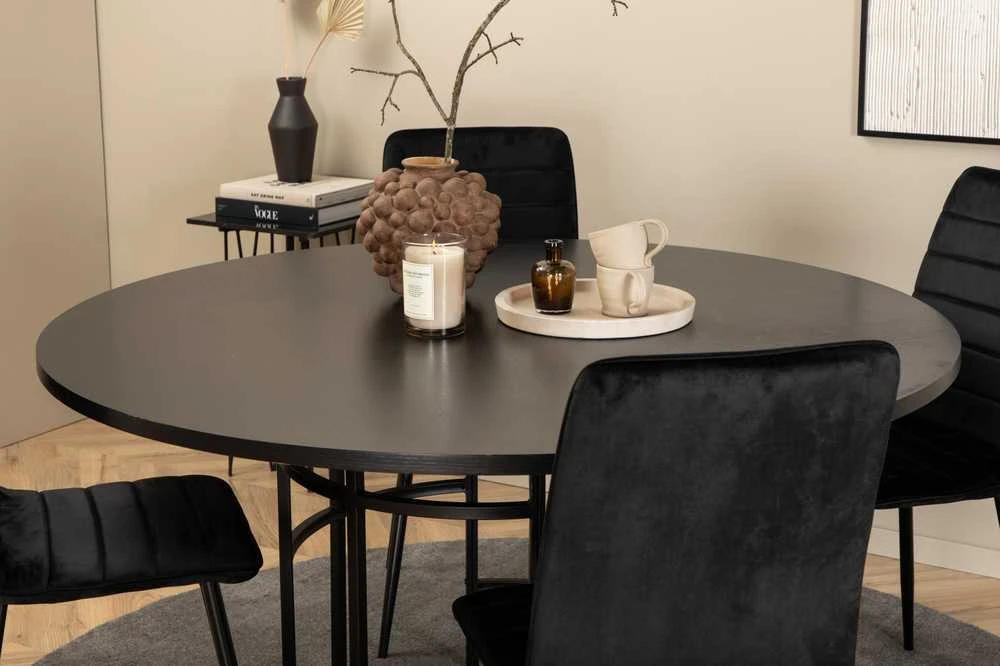 Venture Design Valgomasis stalas, Kopenhaga, 140x74 cm, Juodas / Valgomasis kėdė, Windu Lyx, 49x94x43 cm, Juoda