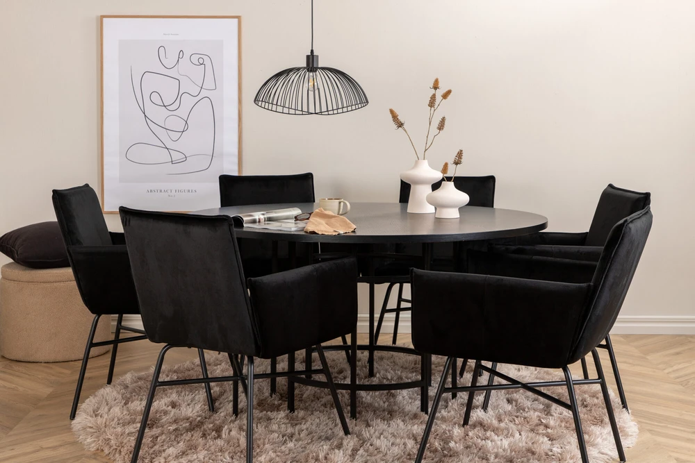 Venture Design Valgomasis stalas, Kopenhaga, 140x74 cm, Juodas / Valgomasis kėdė, Petra, 60x87x57 cm, Juoda