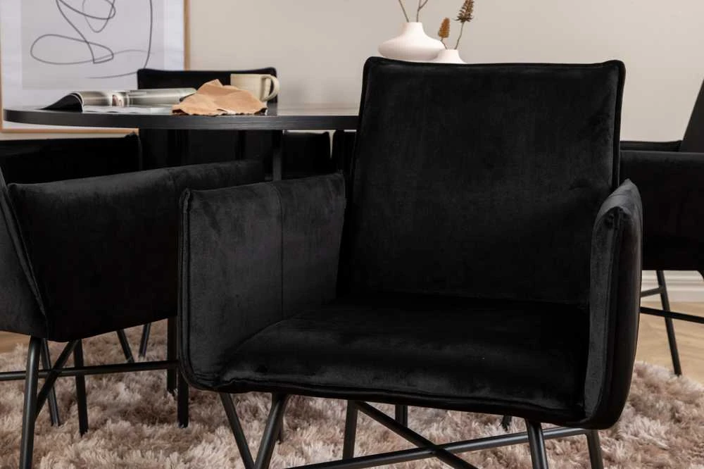 Venture Design Valgomasis stalas, Kopenhaga, 140x74 cm, Juodas / Valgomasis kėdė, Petra, 60x87x57 cm, Juoda