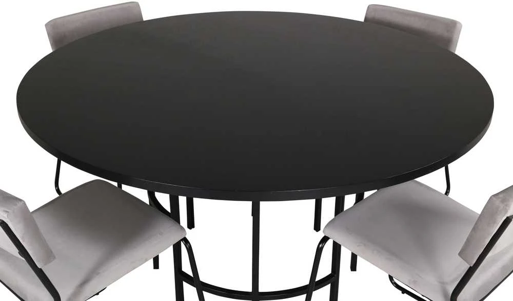 Venture Design Valgomasis stalas, Kopenhaga, 140x74 cm, Juodas + Valgomasis kėdė, Kenth, 52x76x40 cm, Šviesiai pilka aksomas
