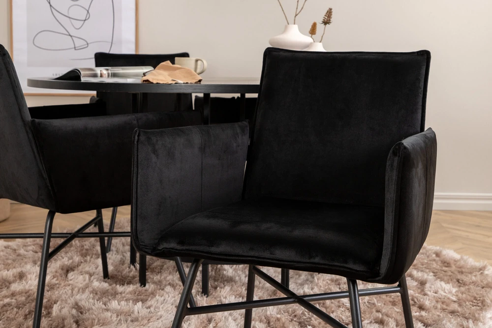 Venture Design Valgomasis stalas, Kopenhaga, 140x74 cm, Juodas + Valgomasis kėdė, Petra, 60x87x57 cm, Juoda