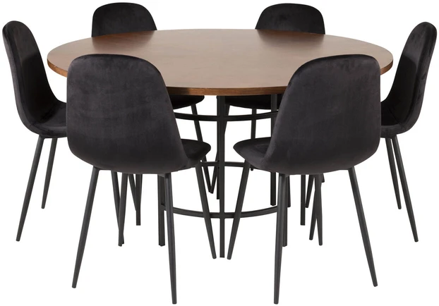 Venture Design Valgomasis stalas, Kopenhaga, ⌀140 cm, Ruda / Valgomasis kėdė, Poliaras, 53.3x88x42.5 cm, Juoda