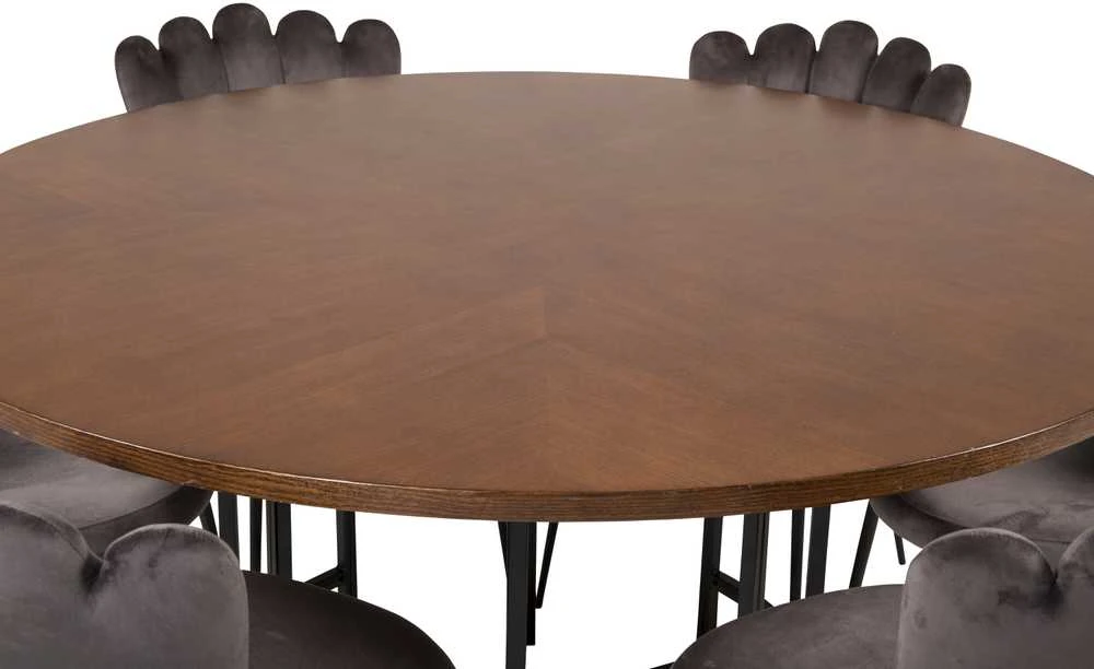 Venture Design Valgomasis stalas, Kopenhaga, ⌀140 cm, Ruda/Juoda, Kėdė, Limhamn, 54x82.5x44.5 cm, Pilka
