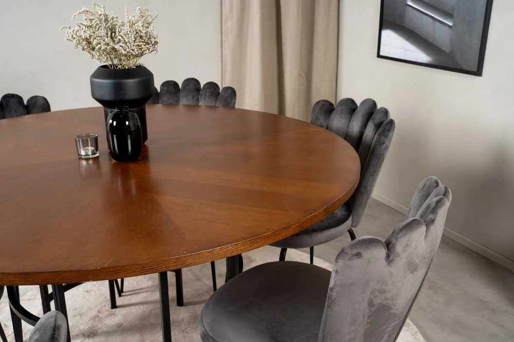 Venture Design Valgomasis stalas, Kopenhaga, ⌀140 cm, Ruda/Juoda, Kėdė, Limhamn, 54x82.5x44.5 cm, Pilka