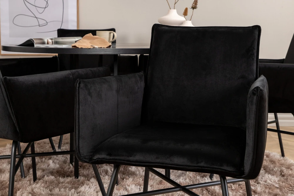 Venture Design Valgomasis stalas, Kopenhaga, 140x74 cm, Juodas / Valgomasis kėdė, Petra, 60x87x57 cm, Juoda