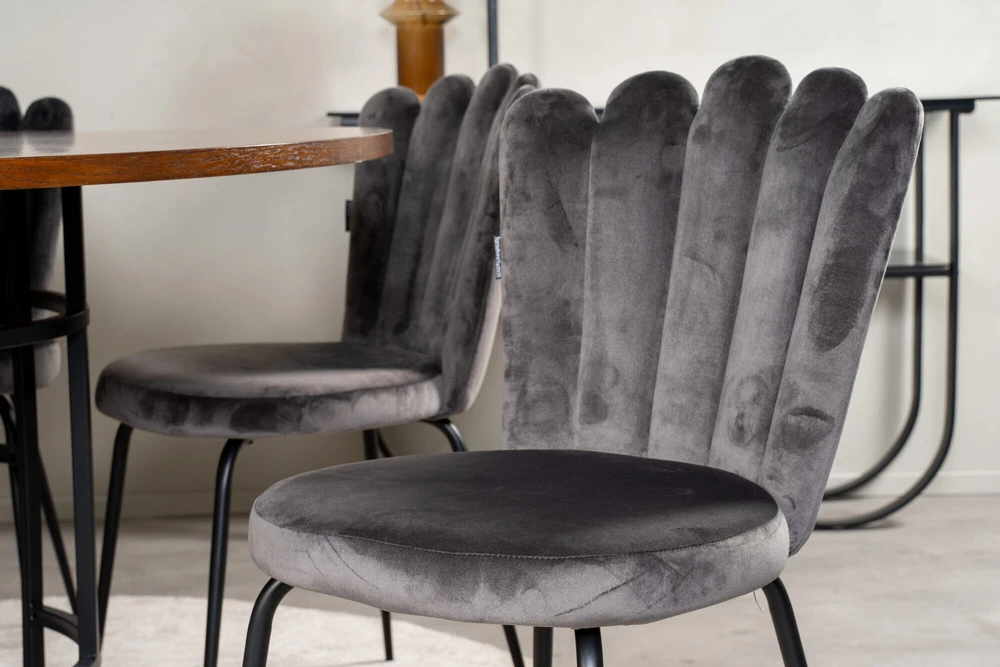 Venture Design Valgomasis stalas, Kopenhaga, ⌀140 cm, Ruda/Juoda, Kėdė, Limhamn, 54x82.5x44.5 cm, Pilka
