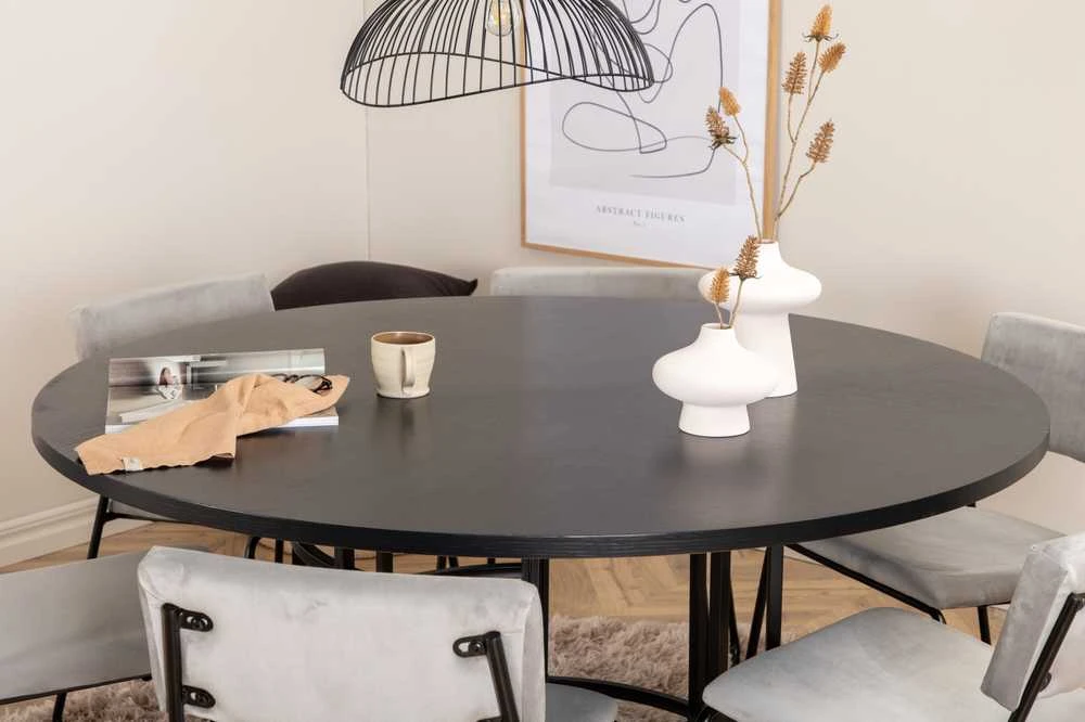 Venture Design Valgomasis stalas, Kopenhaga, 140x74 cm, Juodas + Valgomasis kėdė, Kenth, 52x76x40 cm, Šviesiai pilka